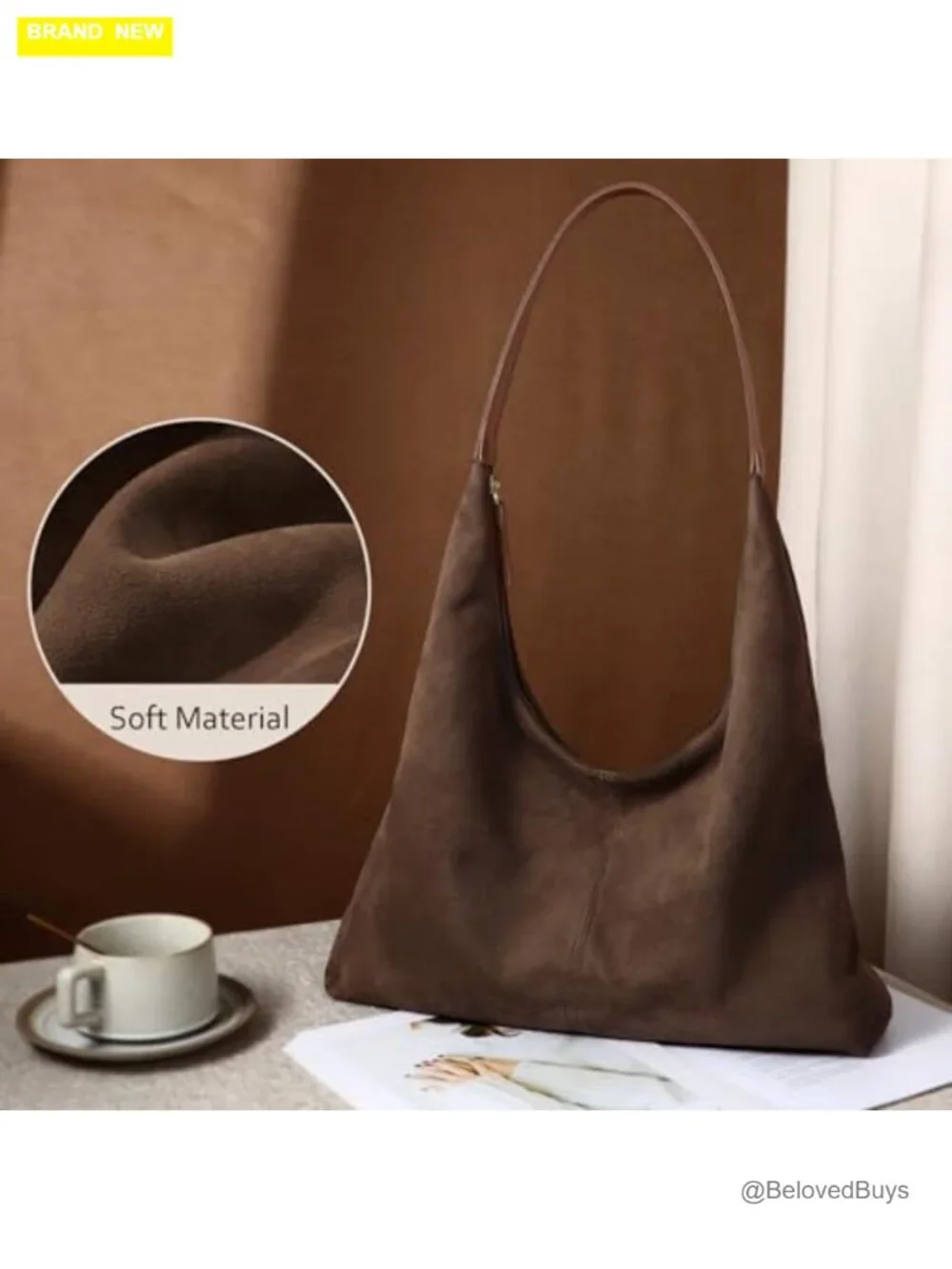 Faux Suede Slouchy Hobo Shoulder Bag Tote Purse